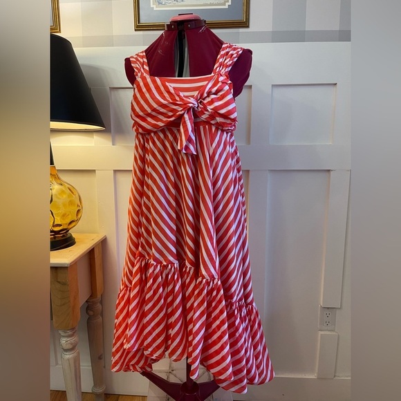 Diane Von Furstenberg Silk Blend Made In Italy Red and White Striped Dress Large - Picture 5 of 10